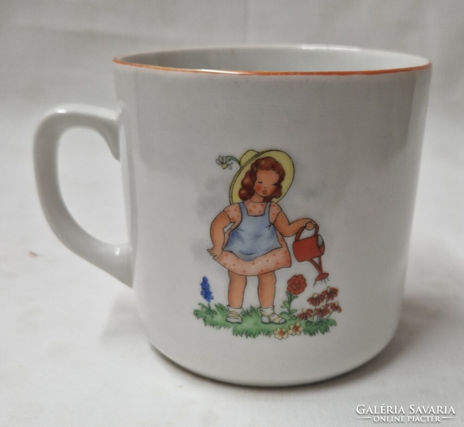 Old Zsolnay shield seal fairy tale or children's pattern porcelain mug in perfect condition