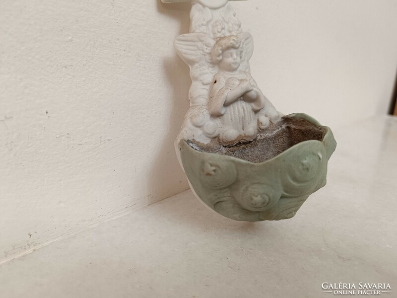 Antique holy water holder 20th century biscuit porcelain Christian guardian angel angel 732 8473