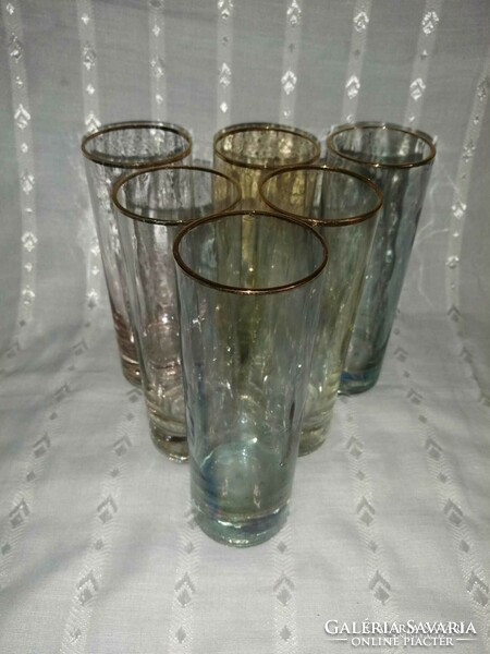 Retro glass colored gold rimmed drinking glasses set of 6 (a3)