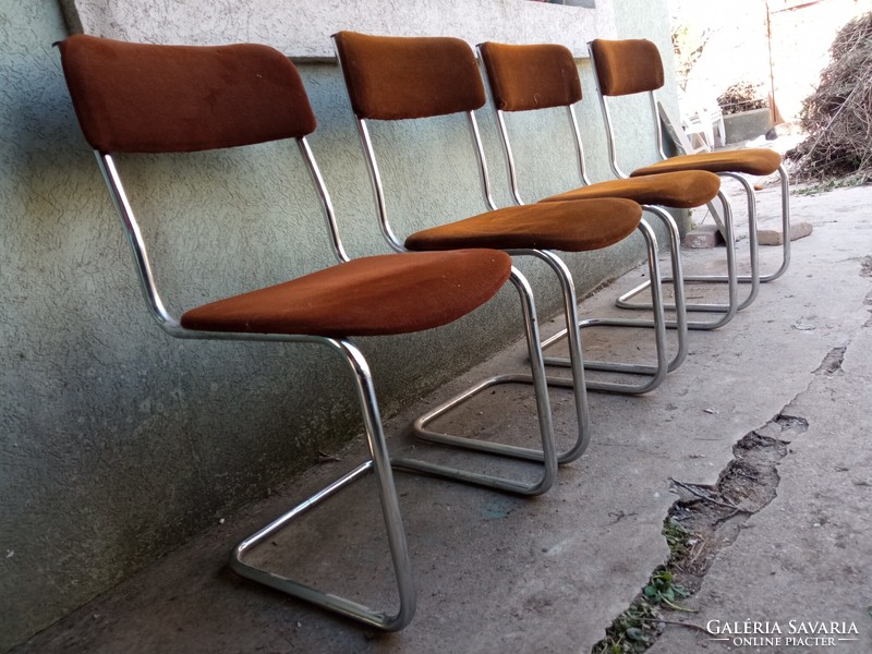 4 db Bauhaus design-Krómozott csővázas székek, modern - loft design