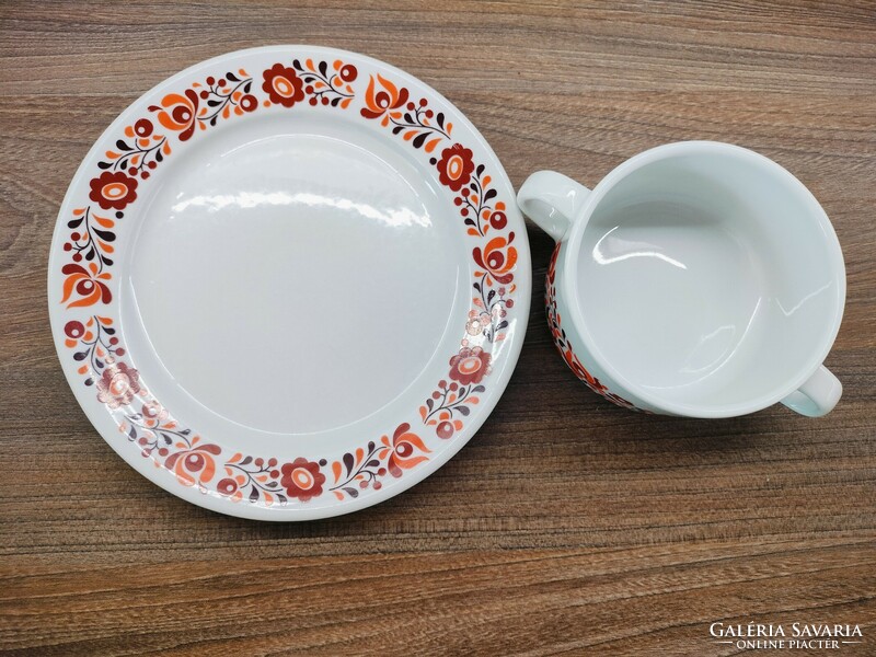 Alföldi red Hungarian soup cup and plate