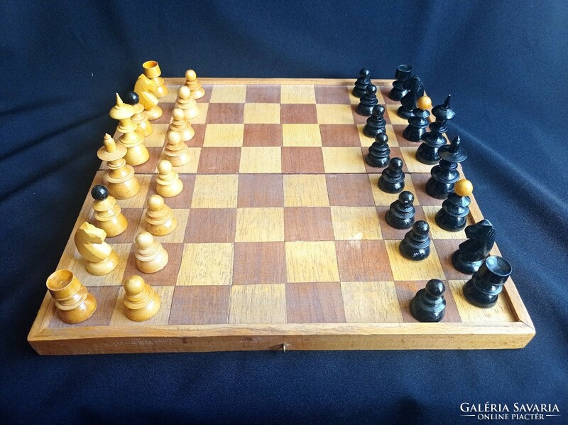 Old wooden chess set in box