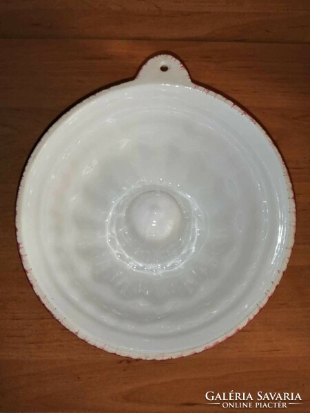 Virágmintás mázas kerámia kalács, kuglóf süteménysütő forma, falidísz átm.19 cm (29/d)