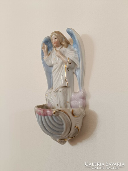 Antik szenteltvíz tartó 20. sz. biszkvit porcelán keresztény őrangyal angyal szenteltvíztartó 735