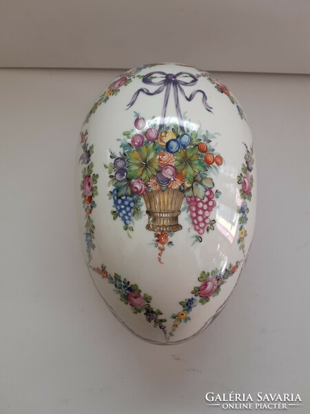 HATALMAS!!! Antik Saxony SP Dresden Drezdai porcelán kézzel festett tojás bonbonier húsvéti tojás