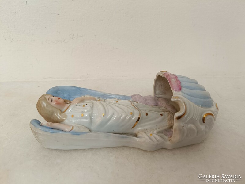 Antik szenteltvíz tartó 20. sz. biszkvit porcelán keresztény őrangyal angyal szenteltvíztartó 735