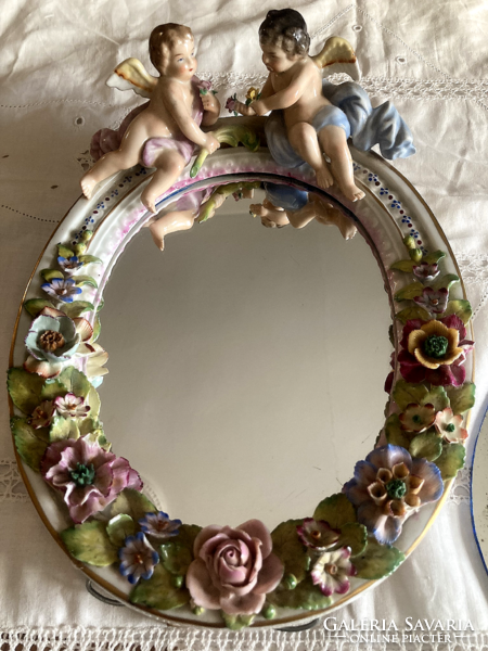 Antique porcelain table mirror
