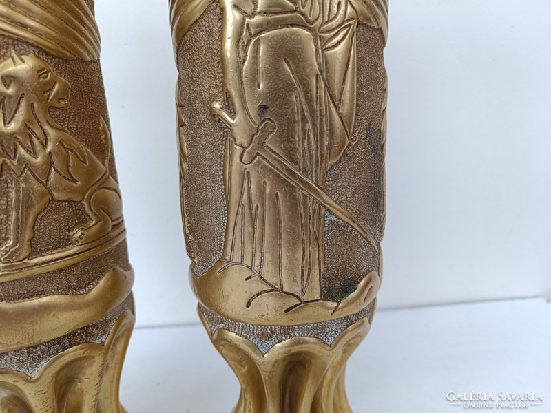 Antik I. világháború katona töltény hüvely lövegváza nagy löveg váza 2 db réz angyal oroszlán 889