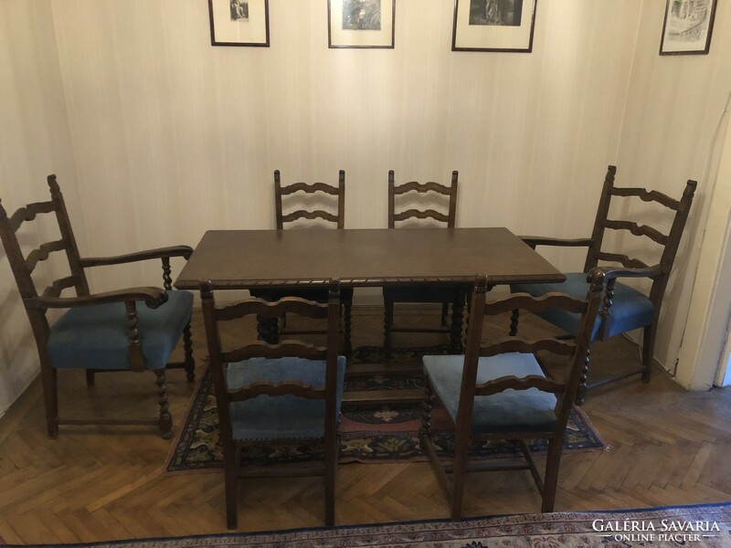 Koloniál étkező asztal (4 szék, 2 karosszék)