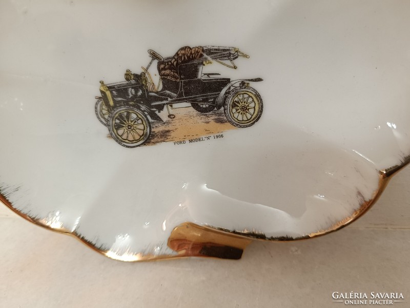 Antik 3 darab porcelán hamutartó asztali hamutál veterán autó automobil motívum 920 8500