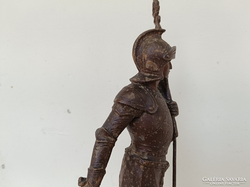 Antique patina painted spaiater armored warrior soldier statue on wooden base 999 8583