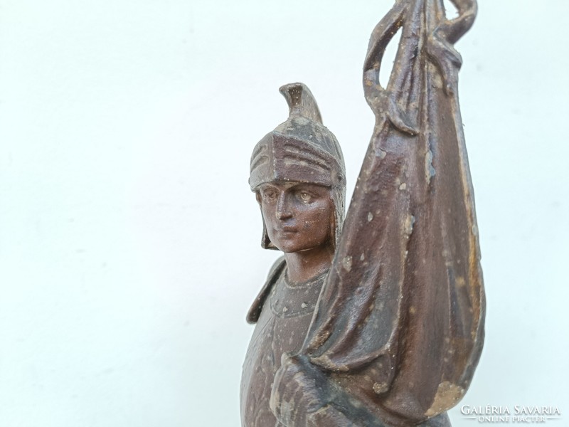 Antik patinás festett spiáter páncélos harcos katona szobor fa talpon 999 8583