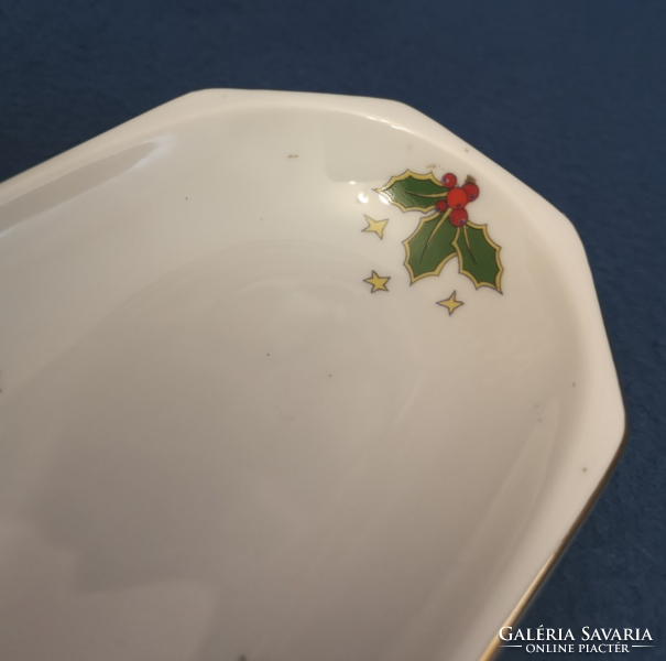 Hollóháza - porcelain bowl with mistletoe pattern 8.5 X 17 cm