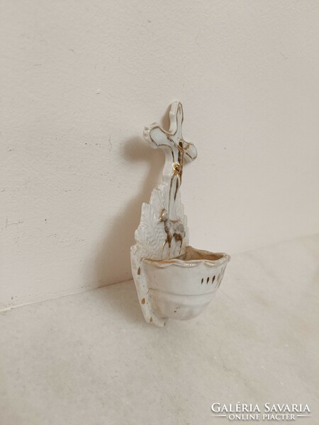 Antik szenteltvíz tartó 19. század porcelán keresztény szenteltvíztartó Jézus bárány 734 8477
