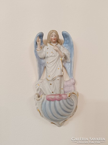 Antik szenteltvíz tartó 20. sz. biszkvit porcelán keresztény őrangyal angyal szenteltvíztartó 735