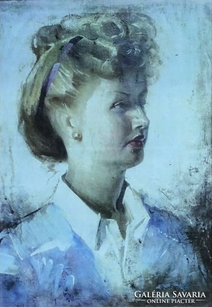 1Q756 Károly Szegvár: framed female portrait print 38 x 29.5 Cm