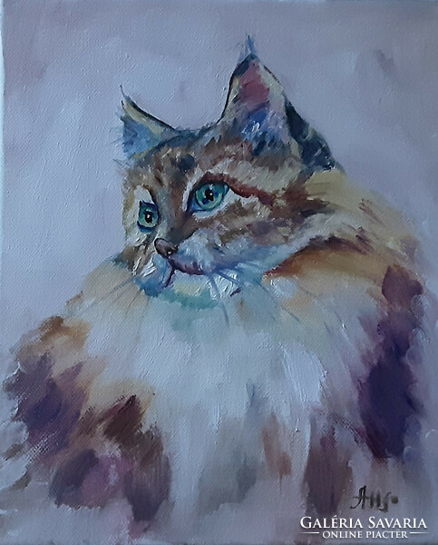 Galina Antiipina: multicolored cat, oil painting, canvas, 30x25cm
