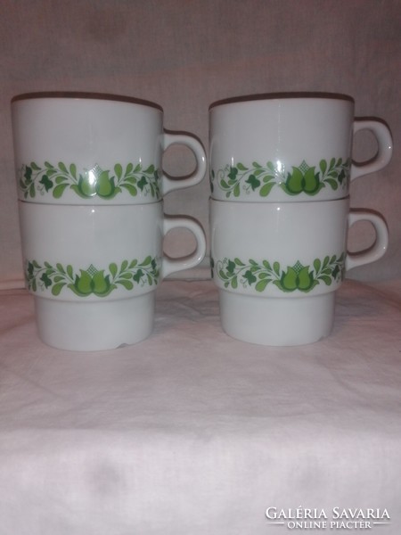 4 Great Plains green Hungarian patterned porcelain mugs