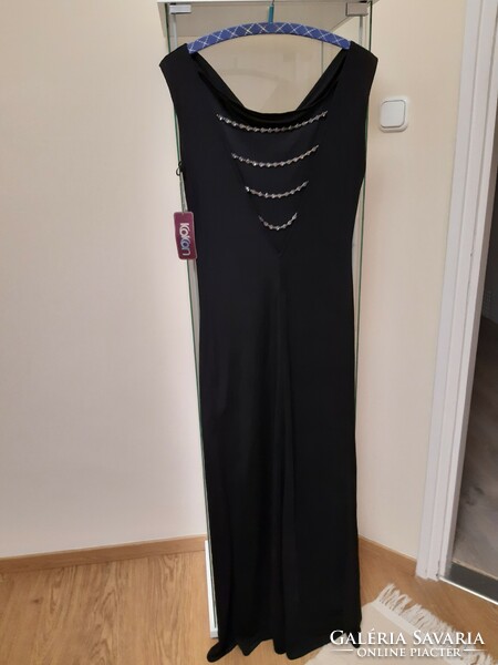 New, good fit, beaded back, lined, black maxi casual dress