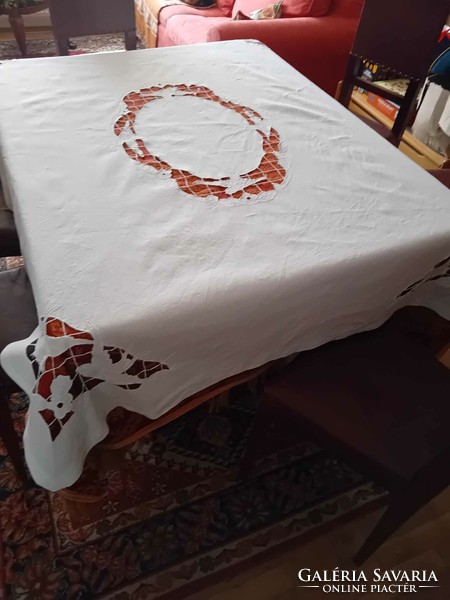 Old, swallow, embroidered linen tablecloth, 160x125
