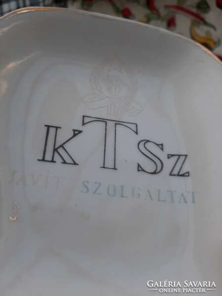 Hollóházi KTSZ Javit., Szolgáltat felirat, logó tálka 12,3 cm