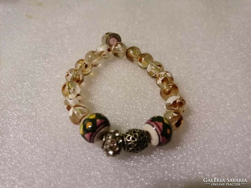 New! Rubber bracelet with glass pearl charm