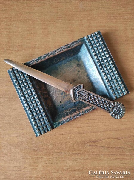 Copper desk accessory (letter cutter + bowl)