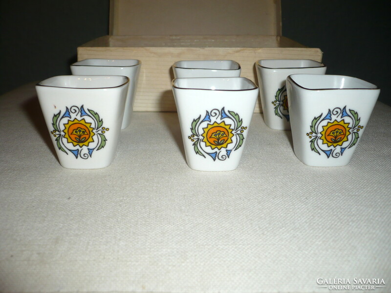 Holóháza porcelain cup set, 6 pcs. Old porcelain brandy glass in a box