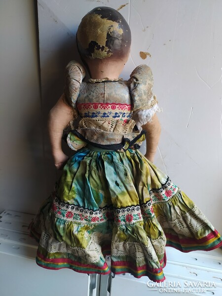 Doll with an old papier-mâché head, large, in folk costume, 50 cm