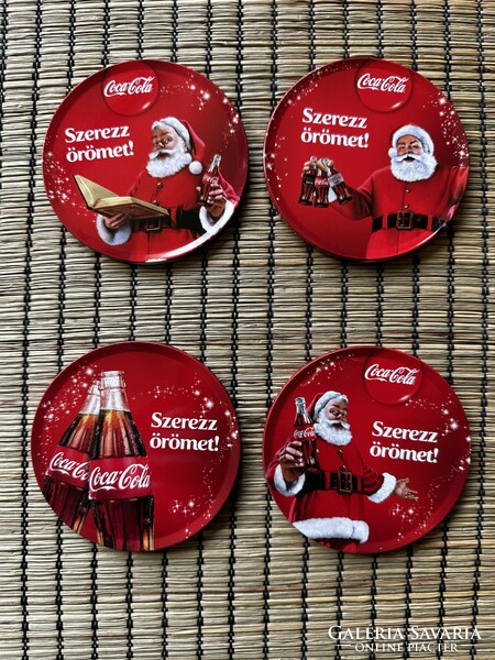 Coca-cola coaster set in a metal box with Christmas Santa Claus 4 pcs