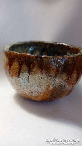 Irregular shaped beige brown raku ? Ceramic cup, oriental style decorative cup