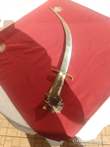 Old saber with deer antler handle, 70 cm