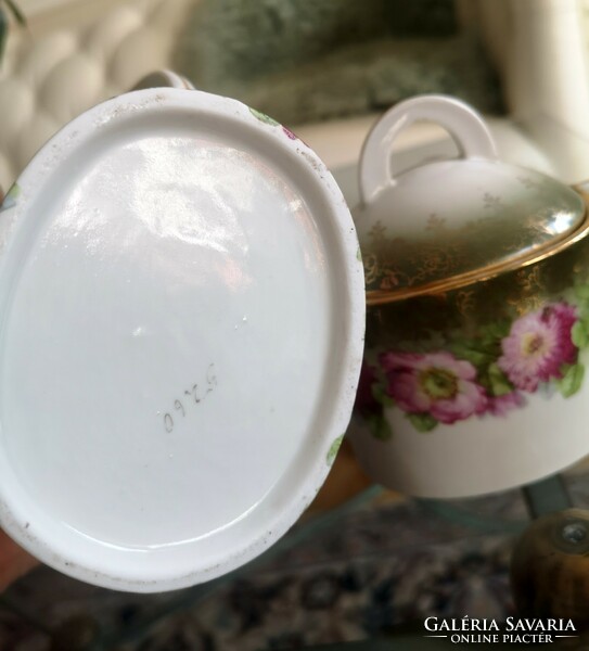 Szecessziós kávés szett, 3 személyes porcelán antik rózsás készlet