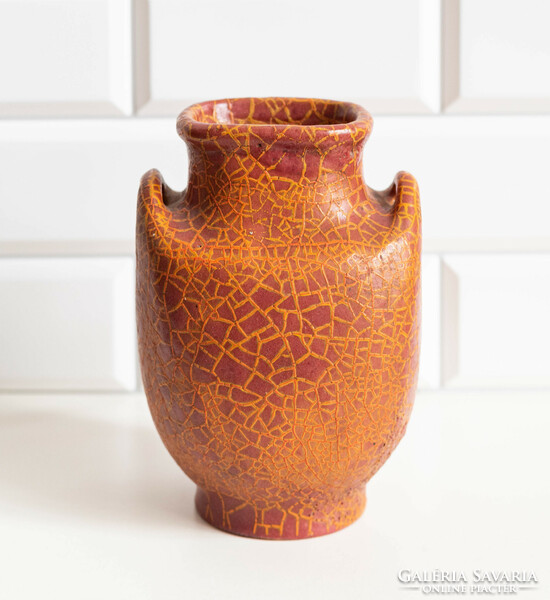 Red retro ceramic vase - plague cold well, designed by Margit Cizmadia