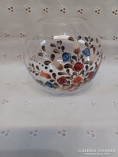 Painted crystal ball vase, Tyrolean