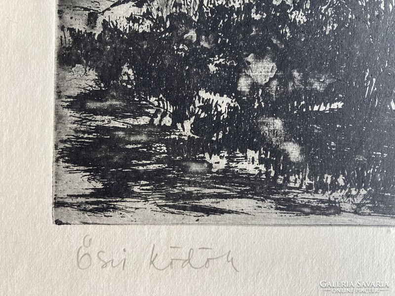 éva Gyurics (1936): autumn mists, etching, 1968