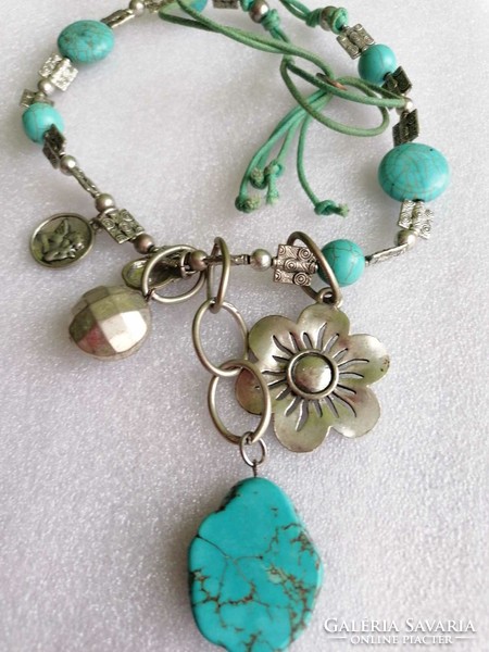 Old turquoise silver-plated chain with several pendants