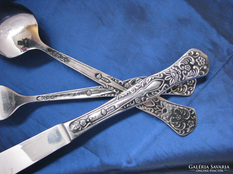 Set of antique Russian cutlery with a lotus flower pattern