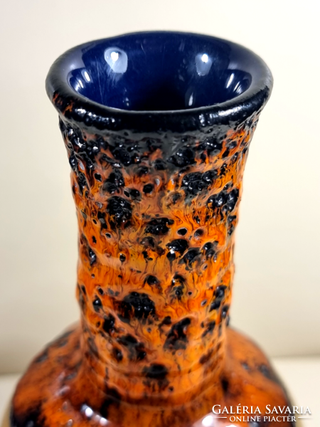 *Marei keramik ﻿﻿festett-mázas kerámia váza / rücskös-csorgatott mázas nyakkal, XX szd második fele.