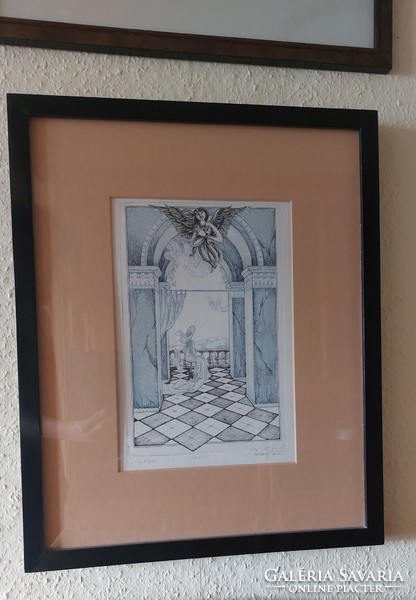 István Molnár iscsu (1947- ): air corridor etching for sale in a frame