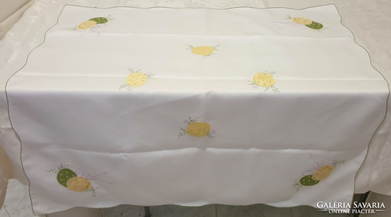 Easter white tablecloth with embroidered egg pattern 85 cm x 85 cm