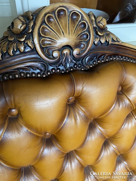 Chesterfield neo-baroque leather sofa set