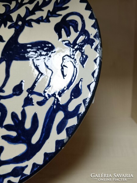 Blue and white deer motif ceramic plate