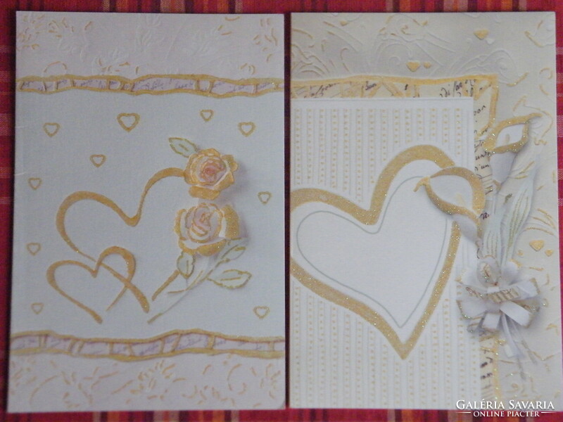 2 db arany színnel glitterezett (akár esküvői, vagy kedvesnek szeretettel) képeslap
