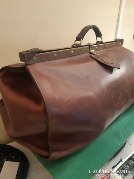 Old Hungarian leather travel bag