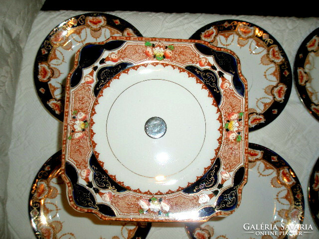 Antique English Cartilage. Cake set with Imari pattern - cake plate + 10 plates - art&decoration