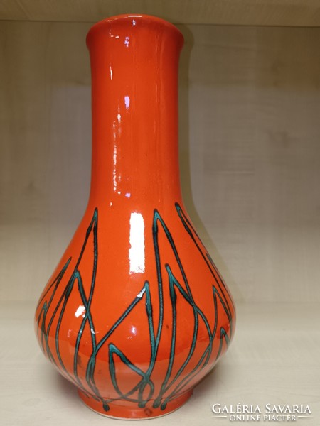 Orange green striped ceramic vase