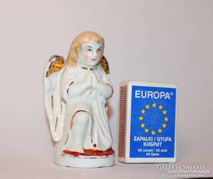 Régi, antik, nagyon bájos, számozott német porcelán angyal, angyalka figura-karácsonyi dekoráció