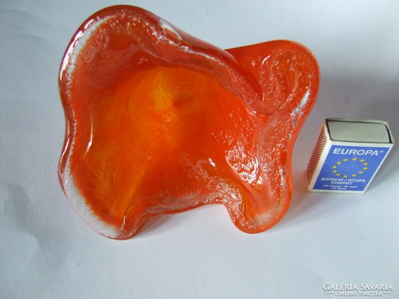 Special orange, orange art glass object made of heavy thick glass (Czech?)