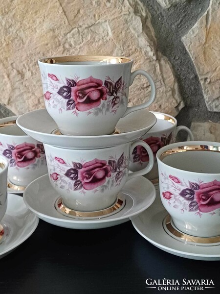 Meseszép régi rózsás orosz porcelán teás-kávés készlet